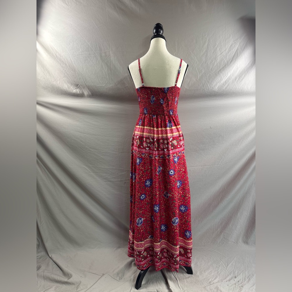 Boho Floral Print Shirred Dress Red - Picture 9 of 9
